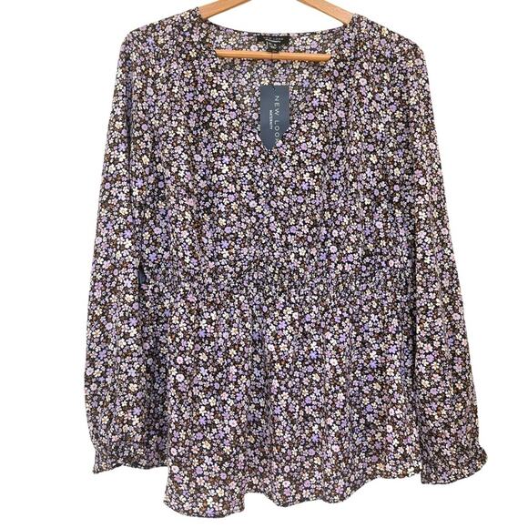 New Look Maternity Blouse Sz 12 Floral V Neck Peplum Buttons Gathered Waist - Picture 1 of 11